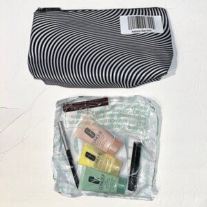 New Clinique Wavy Lines Cosmetic Bag with 6 Makeup & Skincare Samples (Sealed)
